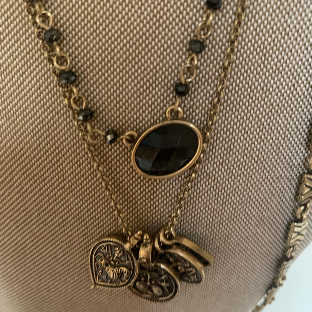 Lucky layers necklace antique gold tones with semi precious accents NWT